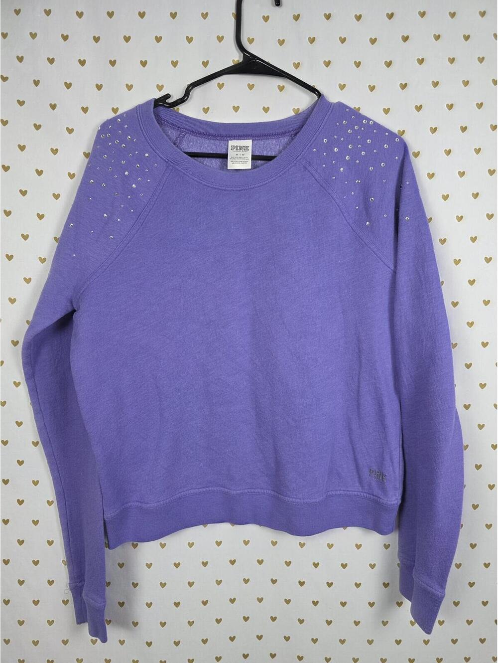 Victorias Secret Pink Purple BLING Shoulder accent rhinestone sweater shirt MED